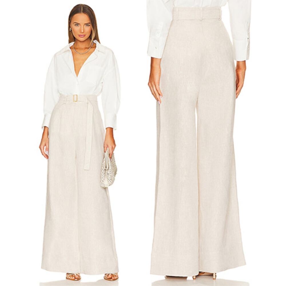 NWT The Femm Iris Super Wide Leg High Waisted Linen Pant Natural Size: Medium